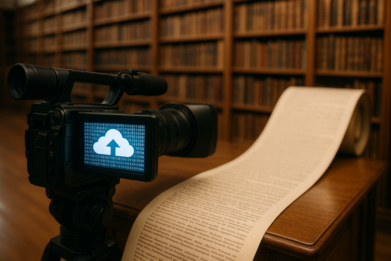 A modern library with books on shelves